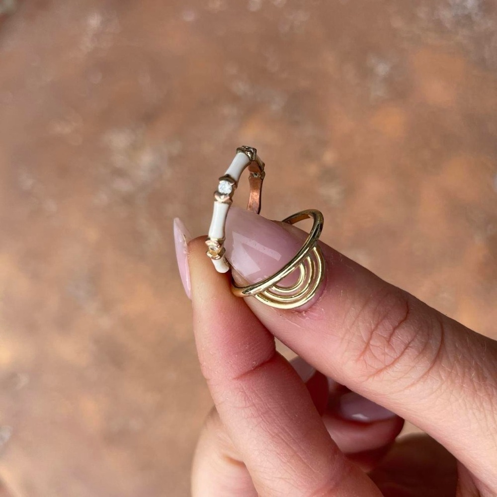 Pura vida Gold and white ring set sz 6 & adjustable / slight tarnishing - Picture 5 of 5